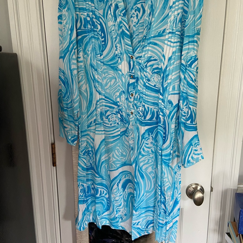 Lilly Pulitzer Blue & White Swirl Print Dress Medium - Picture 3 of 3